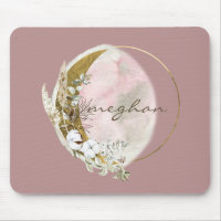 Rose Gold Moon Monogram Name Handwriting Mouse Pa