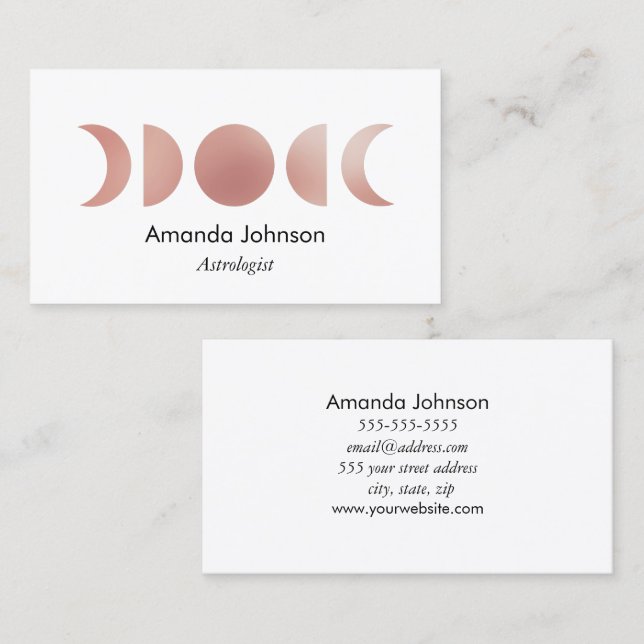 Rose Gold Moon Phases Astrology Yoga Holistic Business Card (Front/Back)