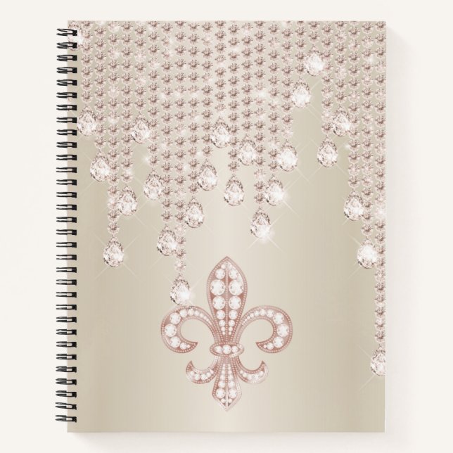 Rose Gold, Morganite And Glitter Fleur-de-lis Notebook (Front)