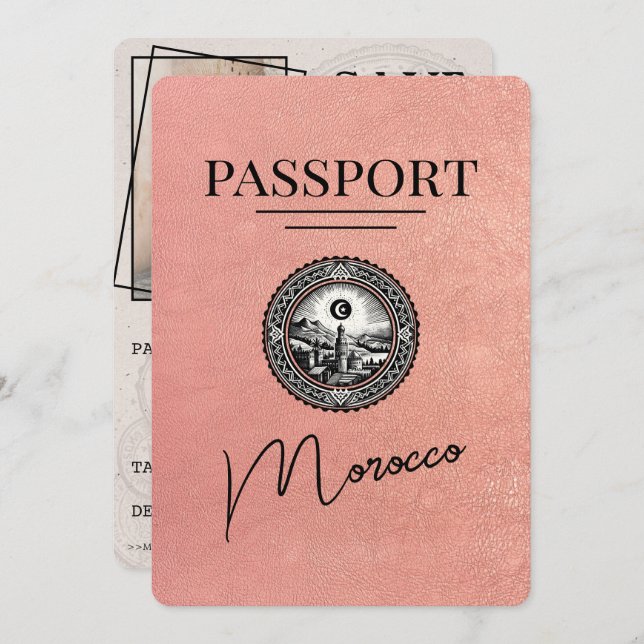 Rose Gold Morocco Passport Save The Date (Front/Back)