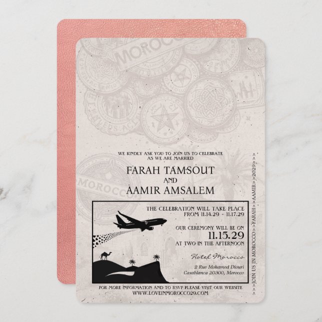 Rose Gold Morocco Passport Wedding Invitation (Front/Back)