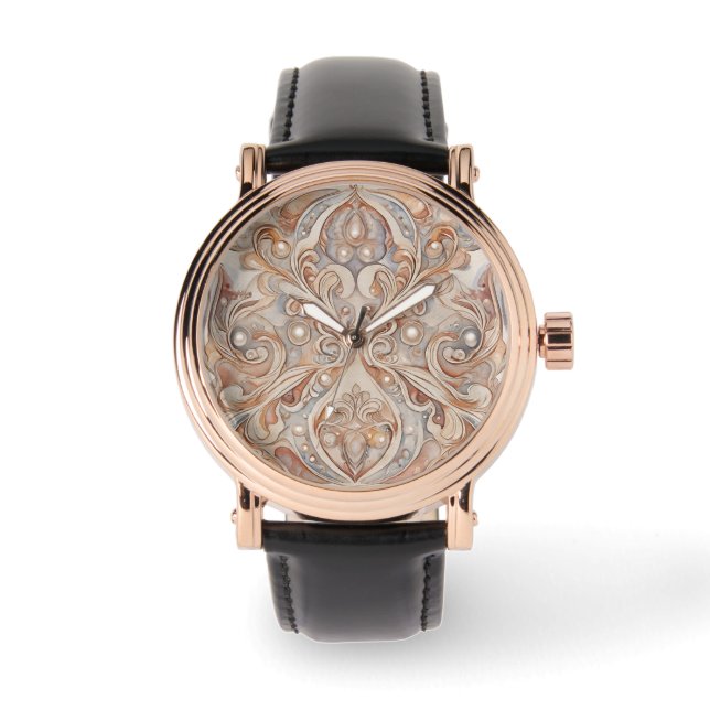 Rose Gold Mosaic Pattern with Pearl Design Art,  Watch (Front)