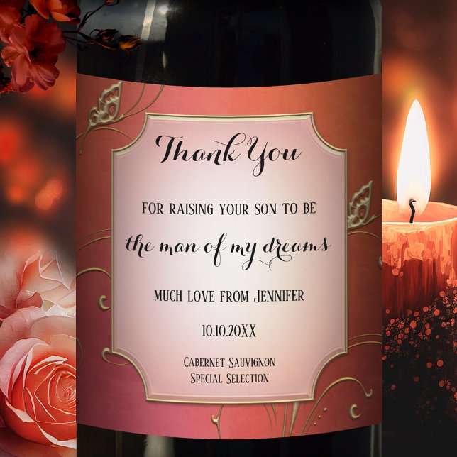 Rose Gold Mother In Law Wedding Wine Label (Creator Uploaded)