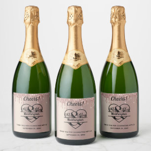 Rose Gold Mr. and Mrs. Heart Wedding Favors Sparkling Wine Label
