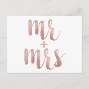 Rose gold Mr. & Mrs. postcards, foil font Postcard