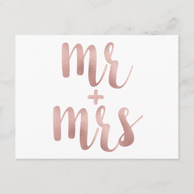 Rose gold Mr. & Mrs. postcards, foil font Postcard (Front)