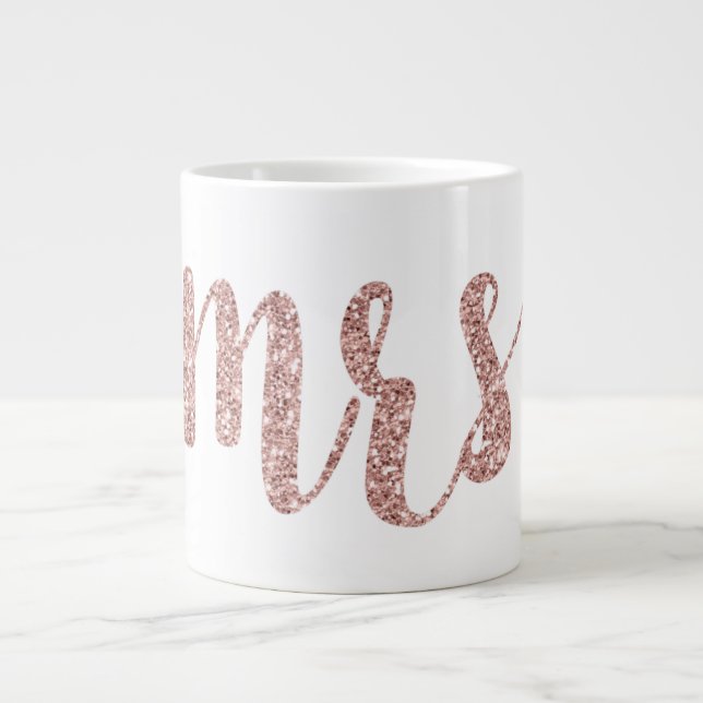 Rose gold Mrs mug, glitter font Large Coffee Mug (Front)