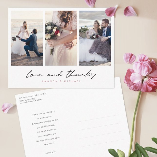 Rose Gold Multi Photo Collage Wedding Thank You Postcard (Creator Uploaded)