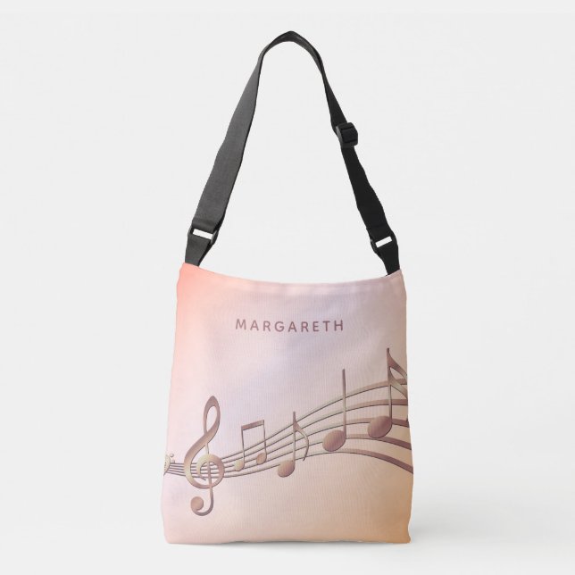 Rose gold music notes musician name crossbody bag (Front)
