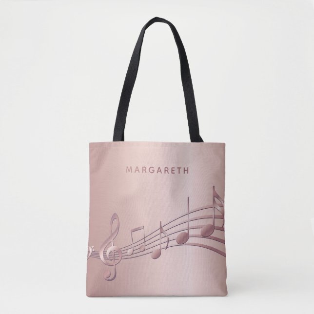 Rose gold music notes musician name tote bag (Front)