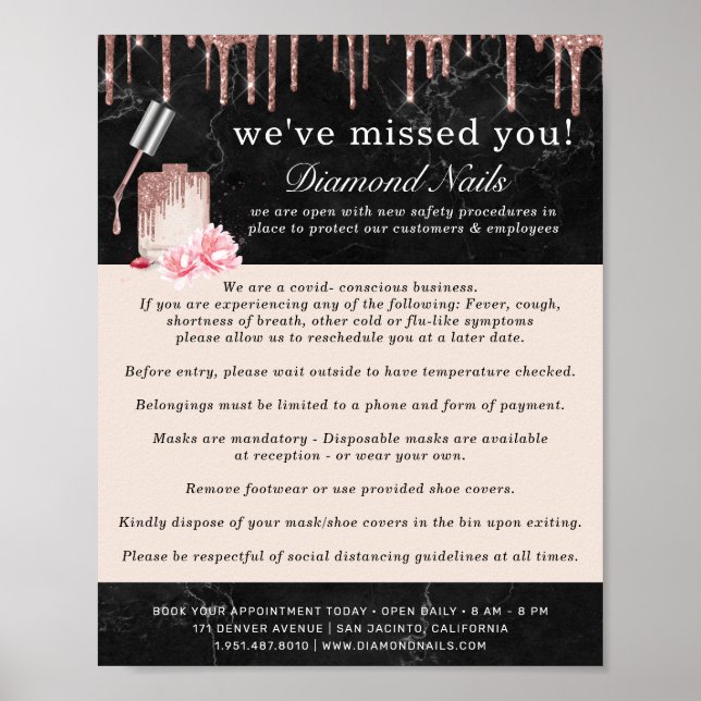 Rose Gold Nail Salon Covid Conscious Safety Poster (Front)