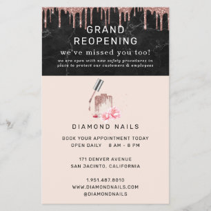 Rose Gold Nail Salon Grand Reopening Covid Safety Flyer