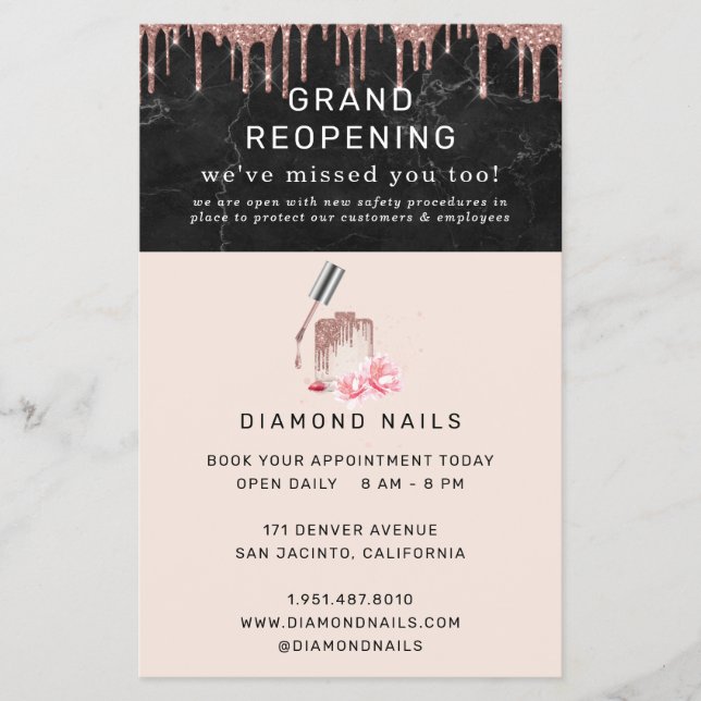 Rose Gold Nail Salon Grand Reopening Covid Safety Flyer (Front)