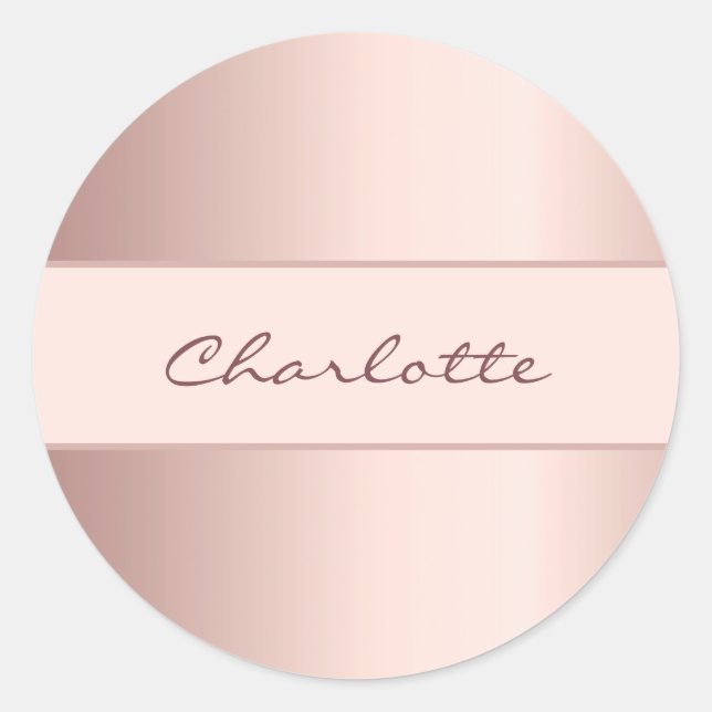 Rose gold name classic round sticker (Front)