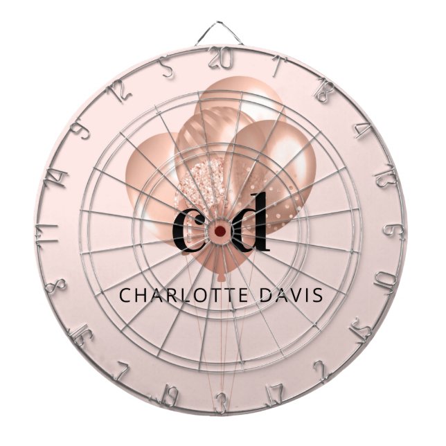 Rose gold name monogram initials balloons  dartboard (Front)
