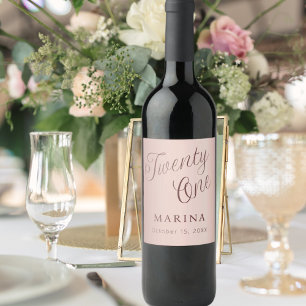 Rose gold name script 21st birthday wine label
