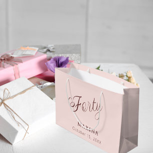 Rose gold name script 40th birthday large gift bag
