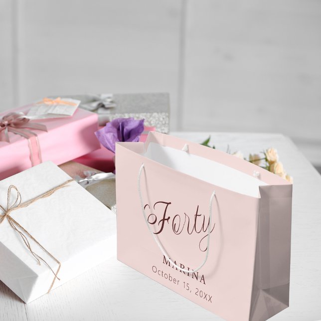 Rose gold name script 40th birthday large gift bag (Creator Uploaded)