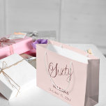 Rose gold name script 60th birthday large gift bag<br><div class="desc">Rose gold,  blush background. Sixty is written with a dark rose gold script.  Personalise and add a name and date.</div>