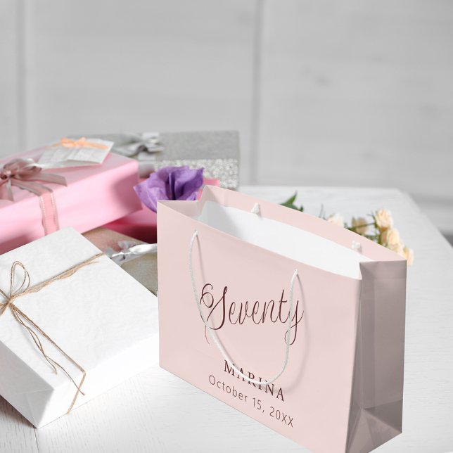 Rose gold name script 70th birthday large gift bag (Creator Uploaded)