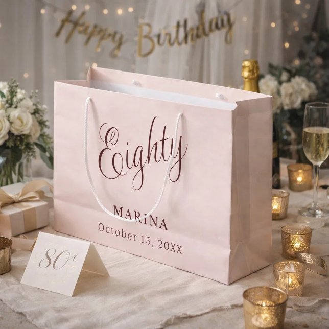 Rose gold name script 80th birthday large gift bag (Creator Uploaded)