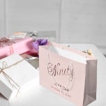 Rose gold name script 90th birthday large gift bag<br><div class="desc">Rose gold,  blush background. Ninety is written with a dark rose gold script.  Personalise and add a name and date.</div>