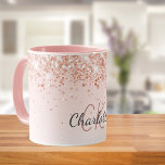 Rose gold name script  mug<br><div class="desc">A rose gold gradient background. Decorated with confetti. Personalise and add a your monogram letters,  initials and name. The name is written with a modern hand lettered style script</div>