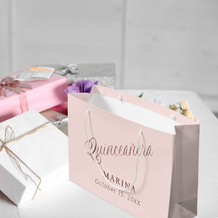 Rose gold name script Quinceanera Large Gift Bag