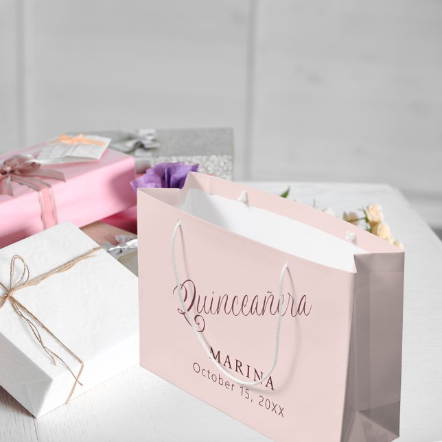 Rose gold name script Quinceanera Large Gift Bag (Creator Uploaded)