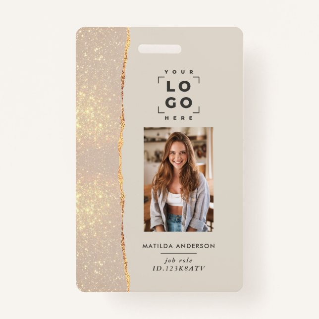 Rose gold natural pink modern girly elegant badge ID badge (Front)