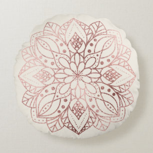 Rose Gold Nature Mandala  Round Cushion