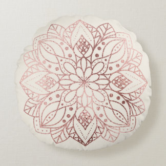 Rose Gold Nature Mandala Round Cushion