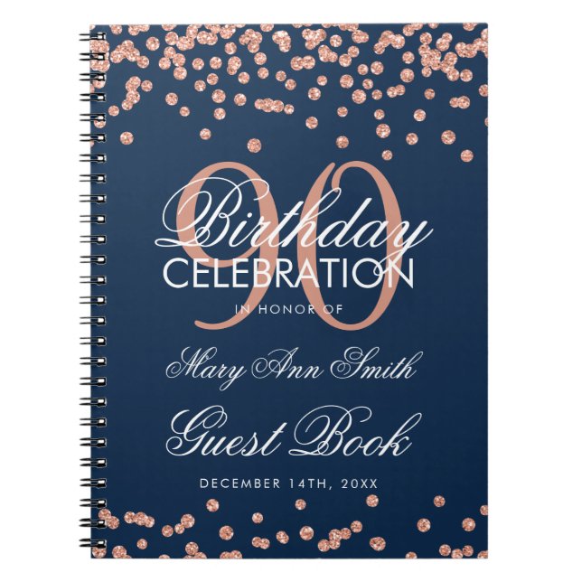 Rose Gold Navy 90th Birthday Guest Book Confetti (Front)