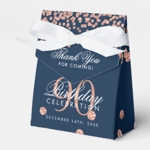 Rose Gold Navy 90th Birthday Thank You Confetti Favour Box