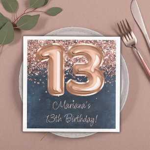  Rose Gold Navy Blue 13th Birthday Party Napkin