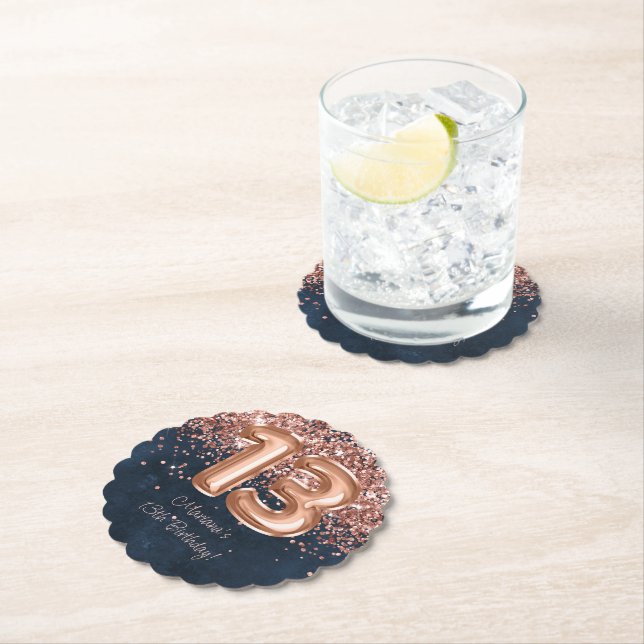  Rose Gold Navy Blue 13th Birthday Party Paper Coaster (Insitu)