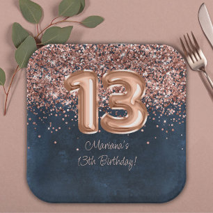  Rose Gold Navy Blue 13th Birthday Party Paper Plate
