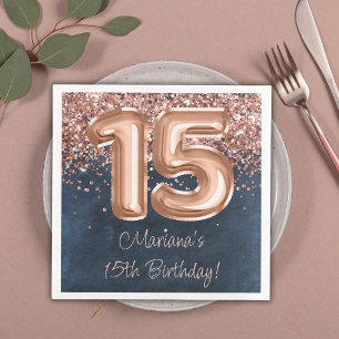 Rose Gold Navy Blue 15th Birthday Party Napkin