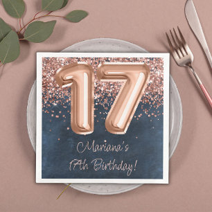  Rose Gold Navy Blue 17th Birthday Party Napkin