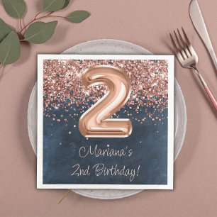 Rose Gold Navy Blue 2nd Birthday Party Napkin