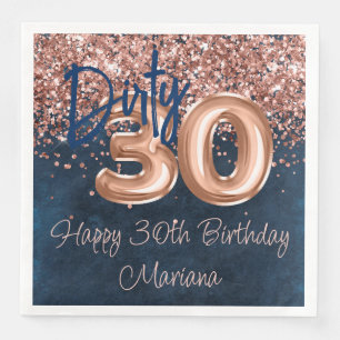 Rose Gold Navy Blue 30th Birthday Party Napkin
