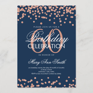 Rose Gold Navy Blue 60th Birthday Party Confetti Invitation