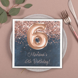  Rose Gold Navy Blue 6th Birthday Party Napkin