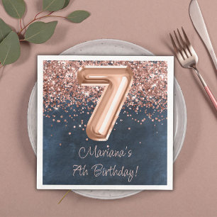 Rose Gold Navy Blue 7th Birthday Party Napkin