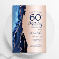 Rose Gold Navy Blue Agate 60th Birthday