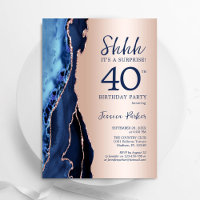 Rose Gold Navy Blue Agate Surprise 40th Birthday