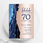 Rose Gold Navy Blue Agate Surprise 70th Birthday Invitation<br><div class="desc">Navy blue and rose gold agate surprise 70th birthday party invitation. Elegant modern design featuring royal blue watercolor agate marble geode background,  faux glitter rose gold and typography script font. Trendy invite card perfect for a stylish women's bday celebration. Printed Zazzle invitations or instant download digital printable template.</div>