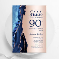 Rose Gold Navy Blue Agate Surprise 90th Birthday