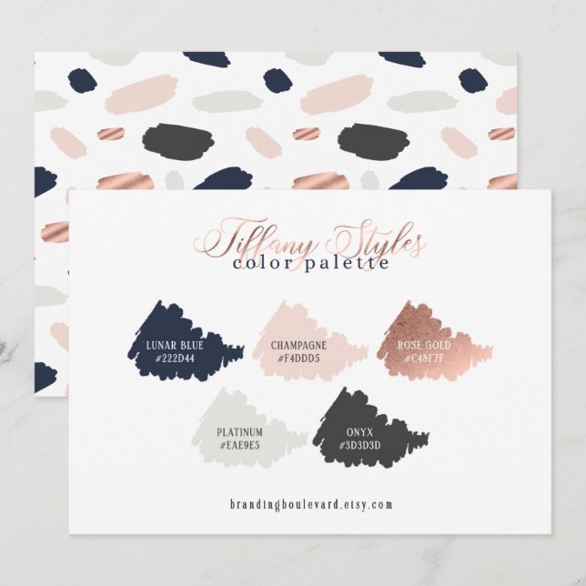 Rose Gold Navy Blue &  Blush Colour Palette Card (Front/Back)