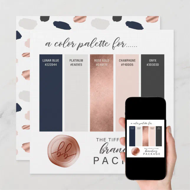 Rose Gold Navy Blue & Blush Colour Palette Card | Zazzle